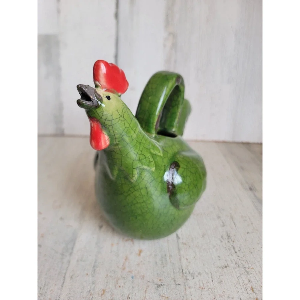 Vintage green chicken watering can picture hen ceramic kitchen home decor